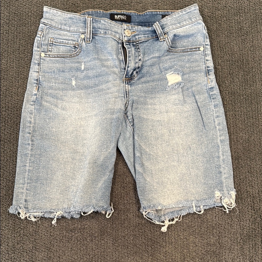 Buffalo David Bitton Blue Jean Shorts Frayed Hem